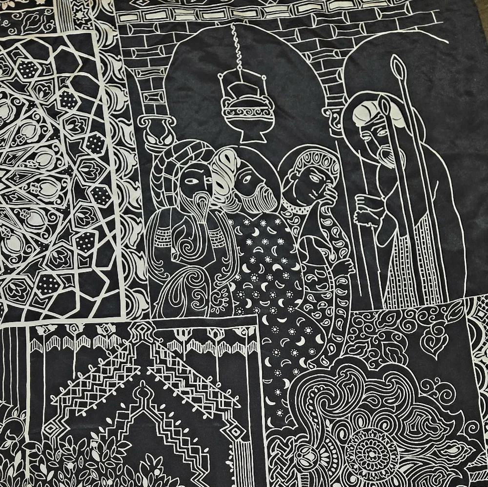 Intricate Black and White Wall Tapestry Silk